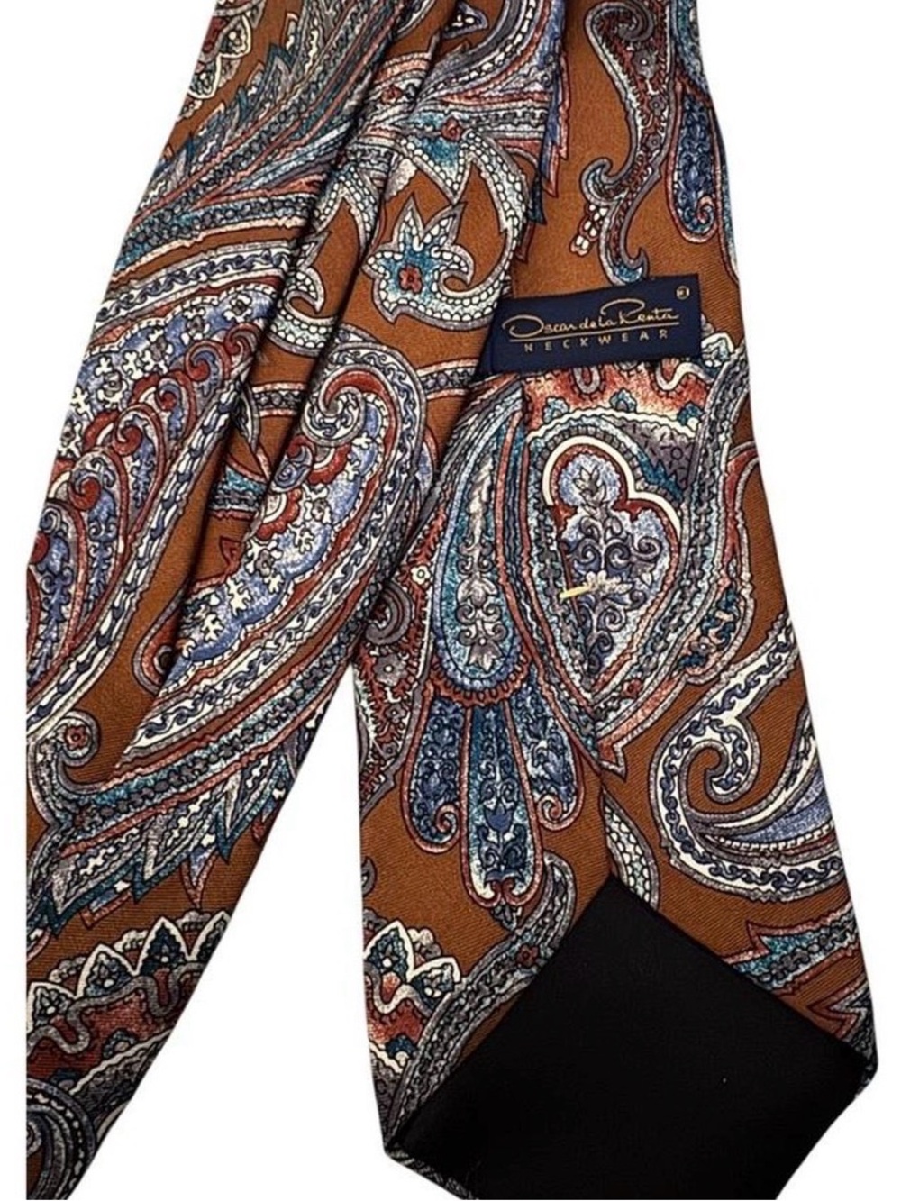 ✔️Vintage Oscar de la Renta Designer Luxury Brown Paisley 100% Silk Tie